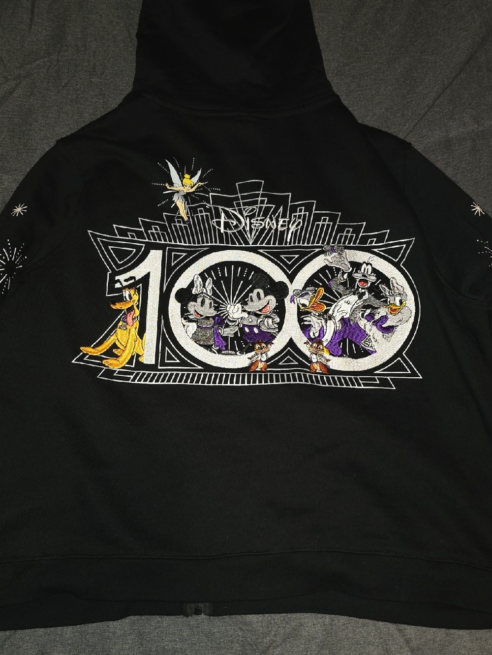 Disney Black Hoodie with Colorful 100th Anniversary Character Embroidery, 2X